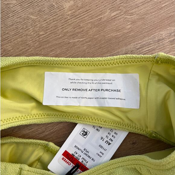 Jets Australia Tie Front Plunge Chartreuse Swimsuit Size USA 12 Fully Lined NWT - Picture 3 of 8